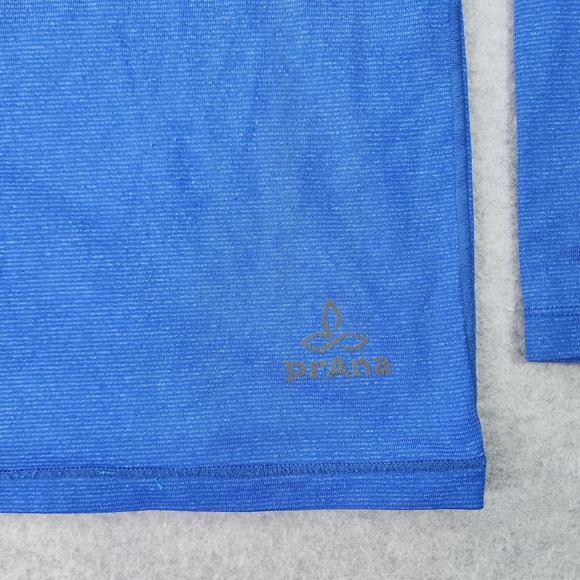 Prana Breathe Performance Hoodie Mens Medium Blue 1/4 Zip Pullover Thumb Holes - Picture 8 of 12
